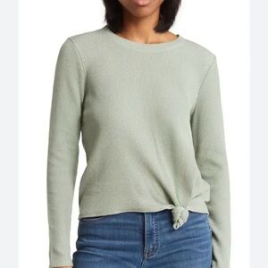 Madewell Elwood Knot Front Top In Frosted Sage.
